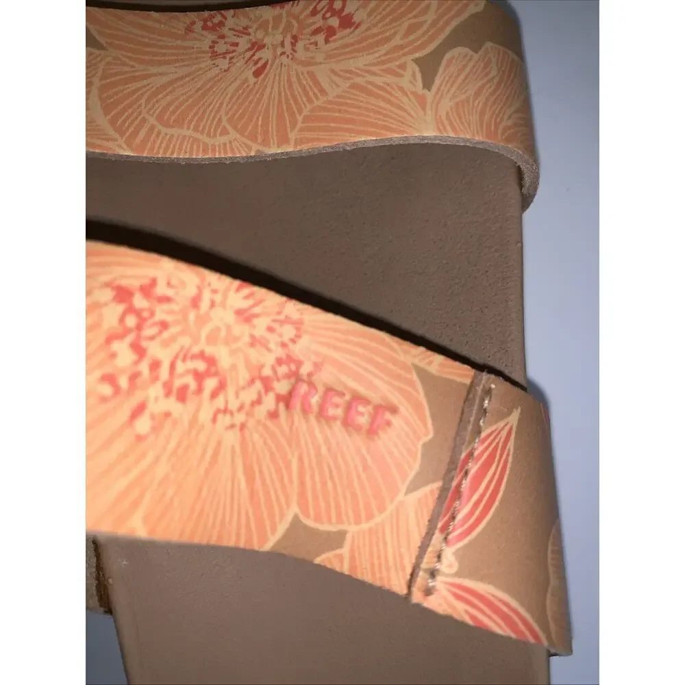 Reef Cushion Court Sandals Kids 2/3 Brown Floral Comfort Slides